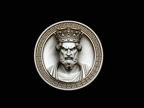 Crowned King Relief Medallion Pendant Design 2 - 3D Print Model 3D printmodel