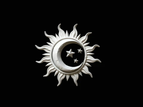 Sun and Crescent Moon Medallion Pendant Design 1 - 3D Print Model 3D printmodel