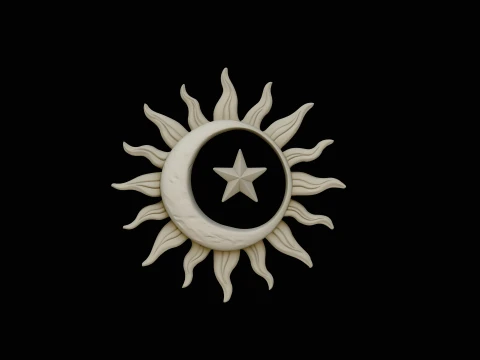 Sun and Crescent Moon Medallion Pendant Design 2 - 3D Print Model Modelo de impresión 3D
