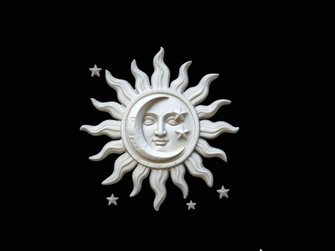 Sun and Crescent Moon Medallion Pendant Design 3 - 3D Print Model 3D printmodel