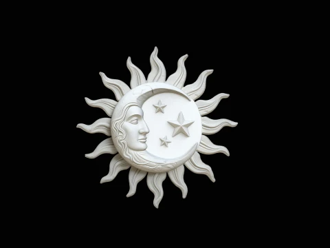 Sun and Crescent Moon Medallion Pendant Design 4 - 3D Print Model 3D printmodel