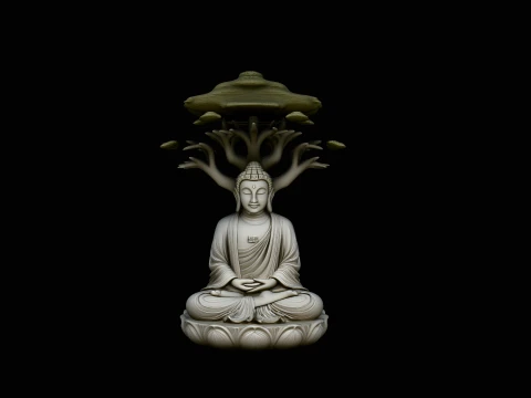 Buddha Under Bodhi Tree Statue Design 1 - 3D Print Model 3D Print Model