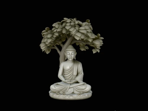 Buddha Under Bodhi Tree Statue Design 2 - 3D Print Model 3D Print Model