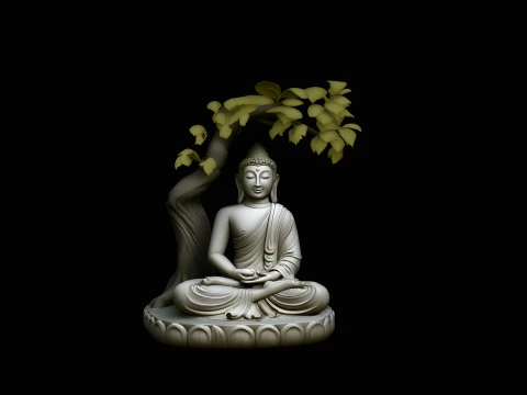 Buddha Under Bodhi Tree Statue Design 3 - 3D Print Model 3D Print Model