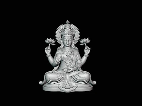 Lakshmi Goddess Statue Design 2 - 3D Print Model 3D Print Model
