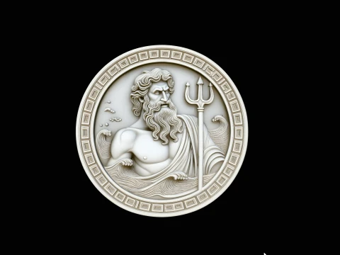 Pendentif m&eacute;daillon en relief Pos&eacute;idon Design 3 - Mod&egrave;le d'impression 3D Modèles 3D en vedette