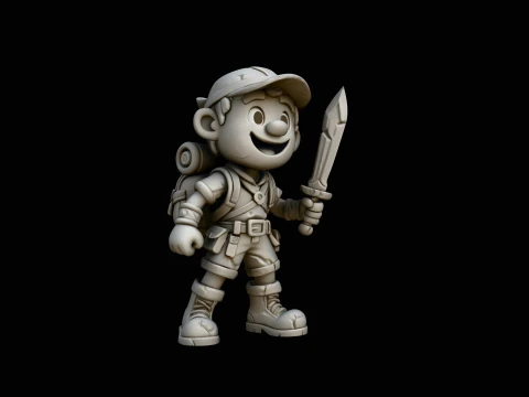 Chibi Adventurer Boy Statue Design 1 - 3D Print Model 3D Baskı Modeli