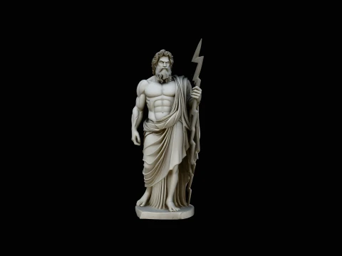 Zeus with Lightning Bolt Statue Design 2 - 3D Print Model 3D Print Model