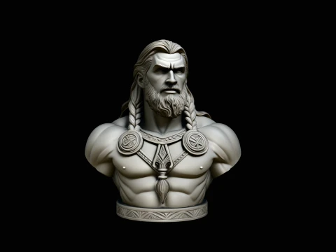 Norse Warrior God Bust Statue Design 2 - 3D Print Model 3D Принт Модель