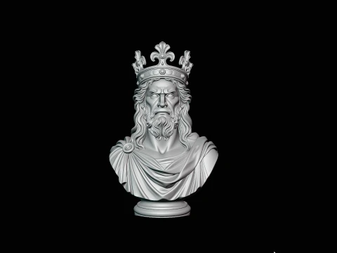 Dark Crowned King Bust Statue Design 2 - 3D Print Model 3D Print Model