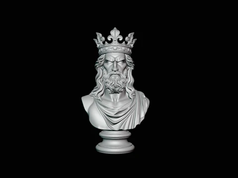 Dark Crowned King Bust Statue Design 3 - 3D Print Model 3D Print Model