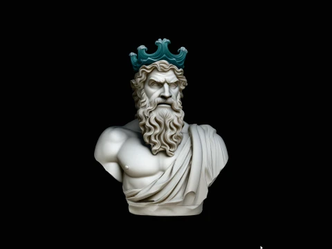 Poseidon Coral Crown Bust Statue Design 2 - 3D Print Model Model do druku 3D