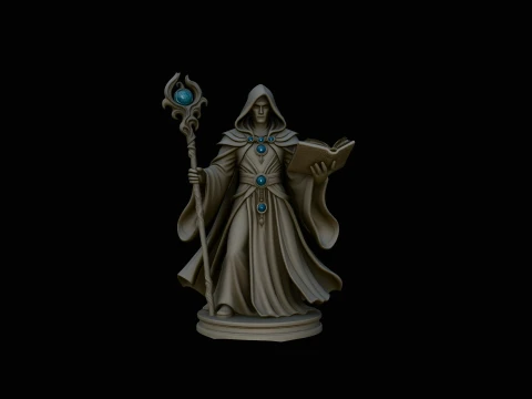 Hooded Wizard with Staff Statue Design 1 - 3D Print Model 3D Print Model
