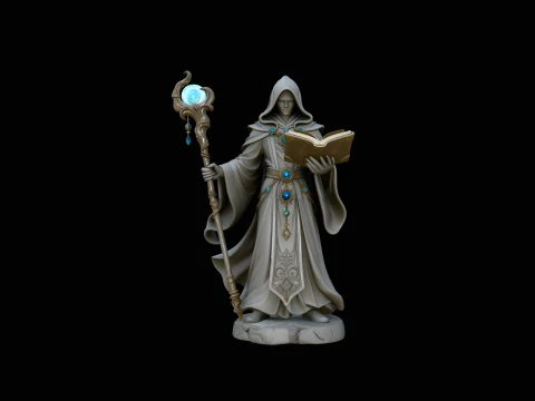 Hooded Wizard with Staff Statue Design 2 - 3D Print Model 3D Print Model