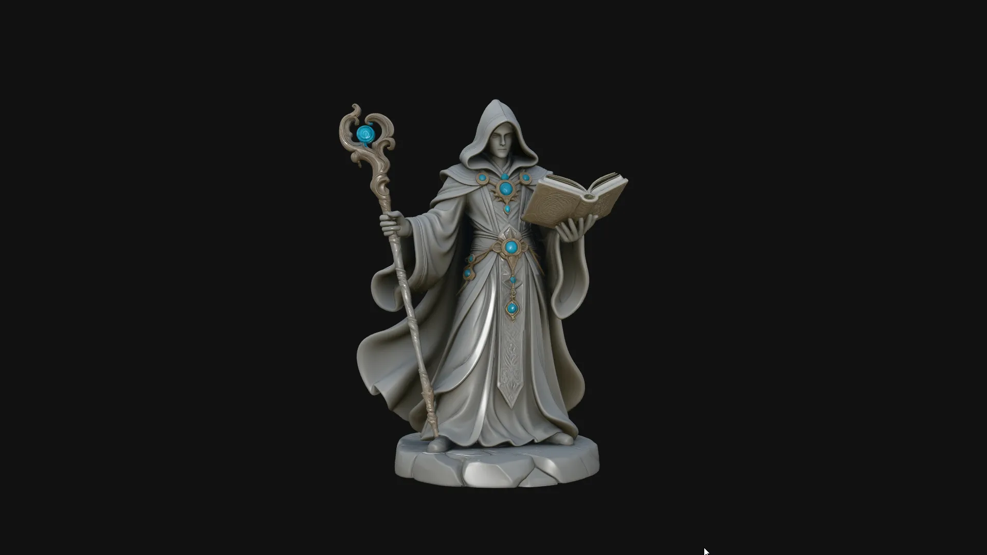 Hooded Wizard with Staff Statue Design 3 - 3D Print Model 3D Print Model .c4d .max .obj .3ds .fbx .stl .blend 