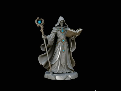 Hooded Wizard with Staff Statue Design 3 - 3D Print Model 3D Print Model