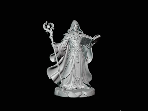 Hooded Wizard with Staff Statue Design 3 - 3D Print Model 3D Print Model