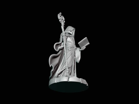 Hooded Wizard with Staff Statue Design 3 - 3D Print Model 3D Print Model