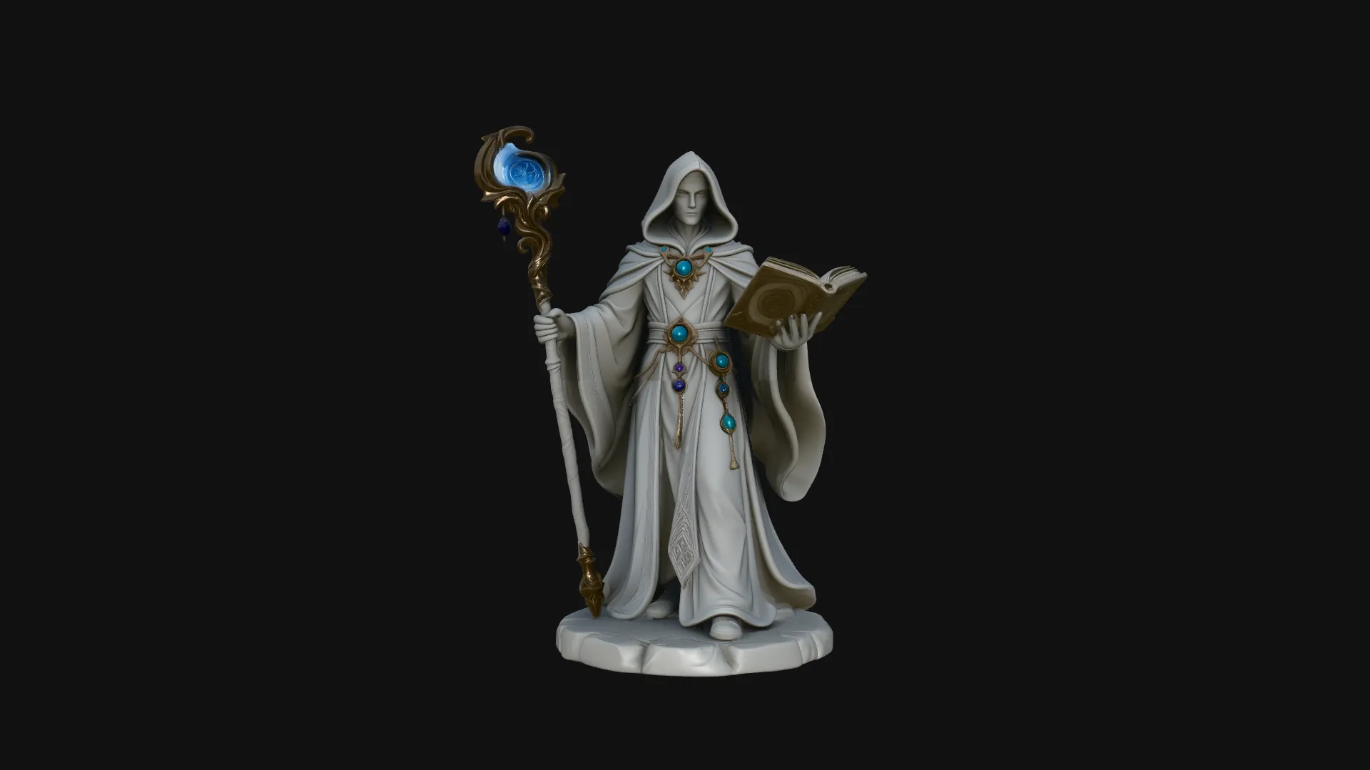 Hooded Wizard with Staff Statue Design 4 - 3D Print Model 3D Print Model .c4d .max .obj .3ds .fbx .stl .blend 