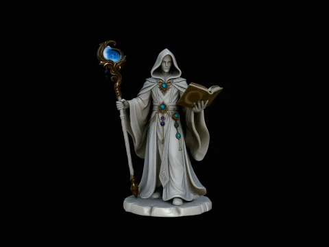 Hooded Wizard with Staff Statue Design 4 - 3D Print Model 3D Print Model