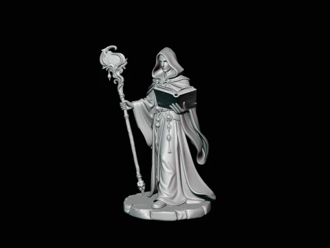 Hooded Wizard with Staff Statue Design 4 - 3D Print Model 3D Print Model