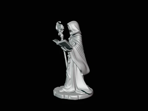 Hooded Wizard with Staff Statue Design 4 - 3D Print Model 3D Print Model