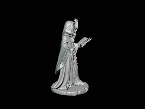 Hooded Wizard with Staff Statue Design 4 - 3D Print Model 3D Print Model