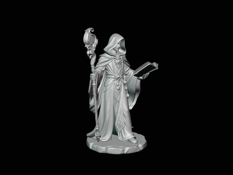 Hooded Wizard with Staff Statue Design 4 - 3D Print Model 3D Print Model