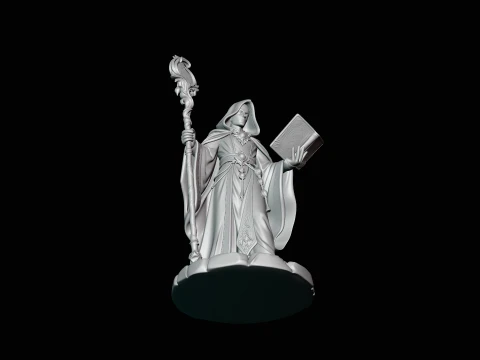 Hooded Wizard with Staff Statue Design 4 - 3D Print Model 3D Print Model