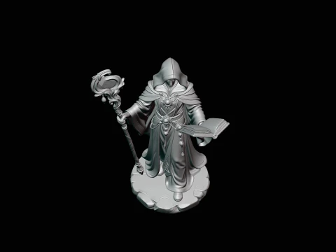 Hooded Wizard with Staff Statue Design 4 - 3D Print Model 3D Print Model