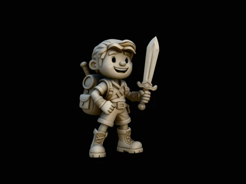 Chibi Adventurer Boy Statue Design 2 - 3D Print Model 3D Baskı Modeli