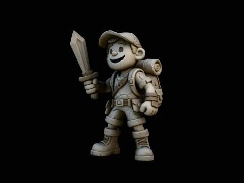 Chibi Adventurer Boy Statue Design 3 - 3D Print Model 3D Baskı Modeli