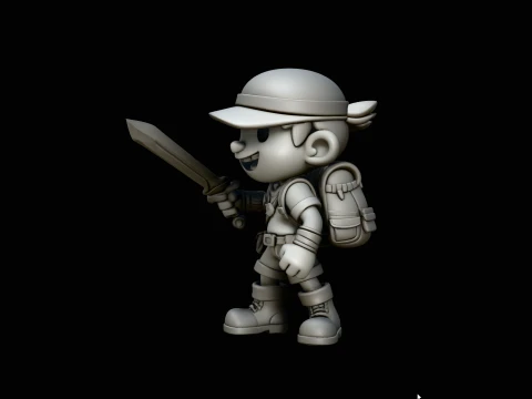 Chibi Adventurer Boy Statue Design 4 - 3D Print Model 3D Baskı Modeli