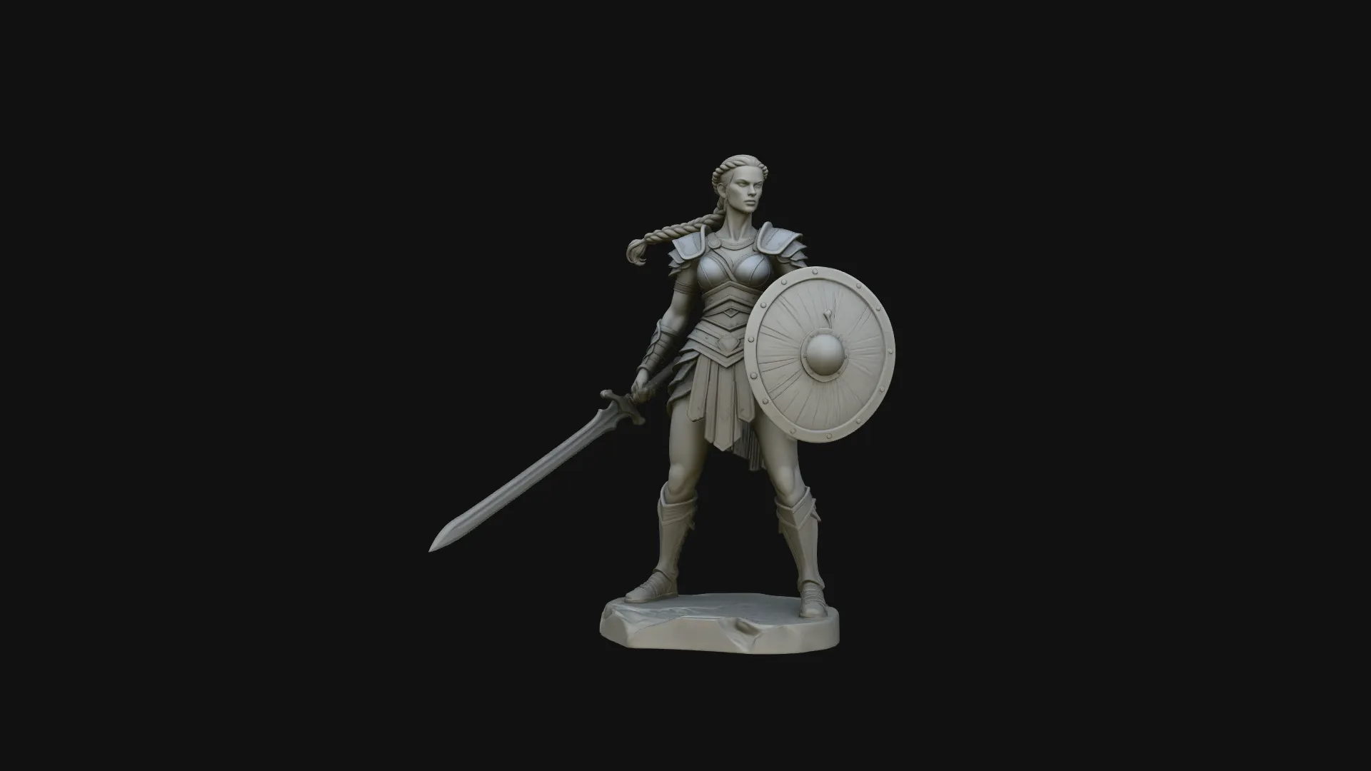 Female Warrior with Shield Statue Design 1 - 3D Print Model 3D Print Model .c4d .max .obj .3ds .fbx .stl .blend 