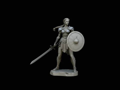 Female Warrior with Shield Statue Design 1 - 3D Print Model 3D Print Model