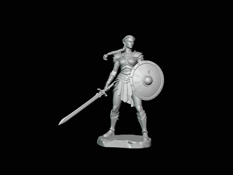 Female Warrior with Shield Statue Design 1 - 3D Print Model 3D Print Model
