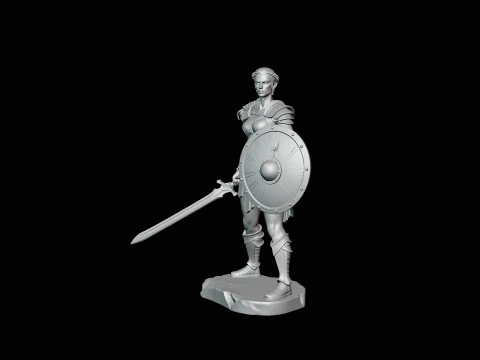 Female Warrior with Shield Statue Design 1 - 3D Print Model 3D Print Model