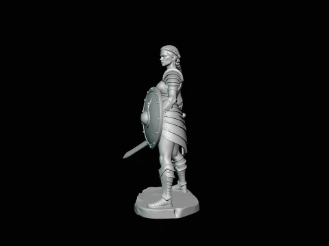 Female Warrior with Shield Statue Design 1 - 3D Print Model 3D Print Model