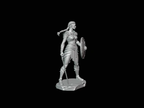 Female Warrior with Shield Statue Design 1 - 3D Print Model 3D Print Model