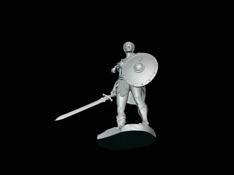 Female Warrior with Shield Statue Design 1 - 3D Print Model 3D Print Model