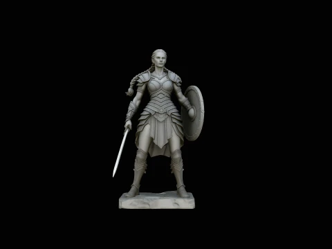 Female Warrior with Shield Statue Design 2 - 3D Print Model 3D Print Model