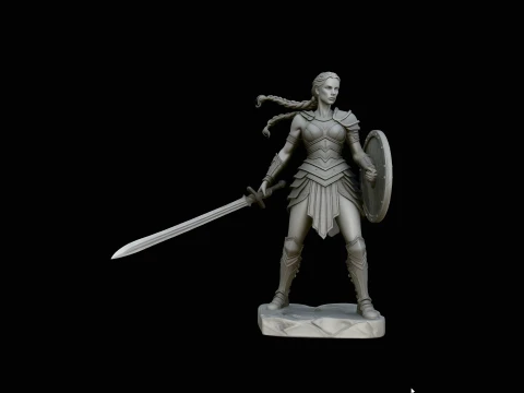 Female Warrior with Shield Statue Design 3 - 3D Print Model 3D Print Model