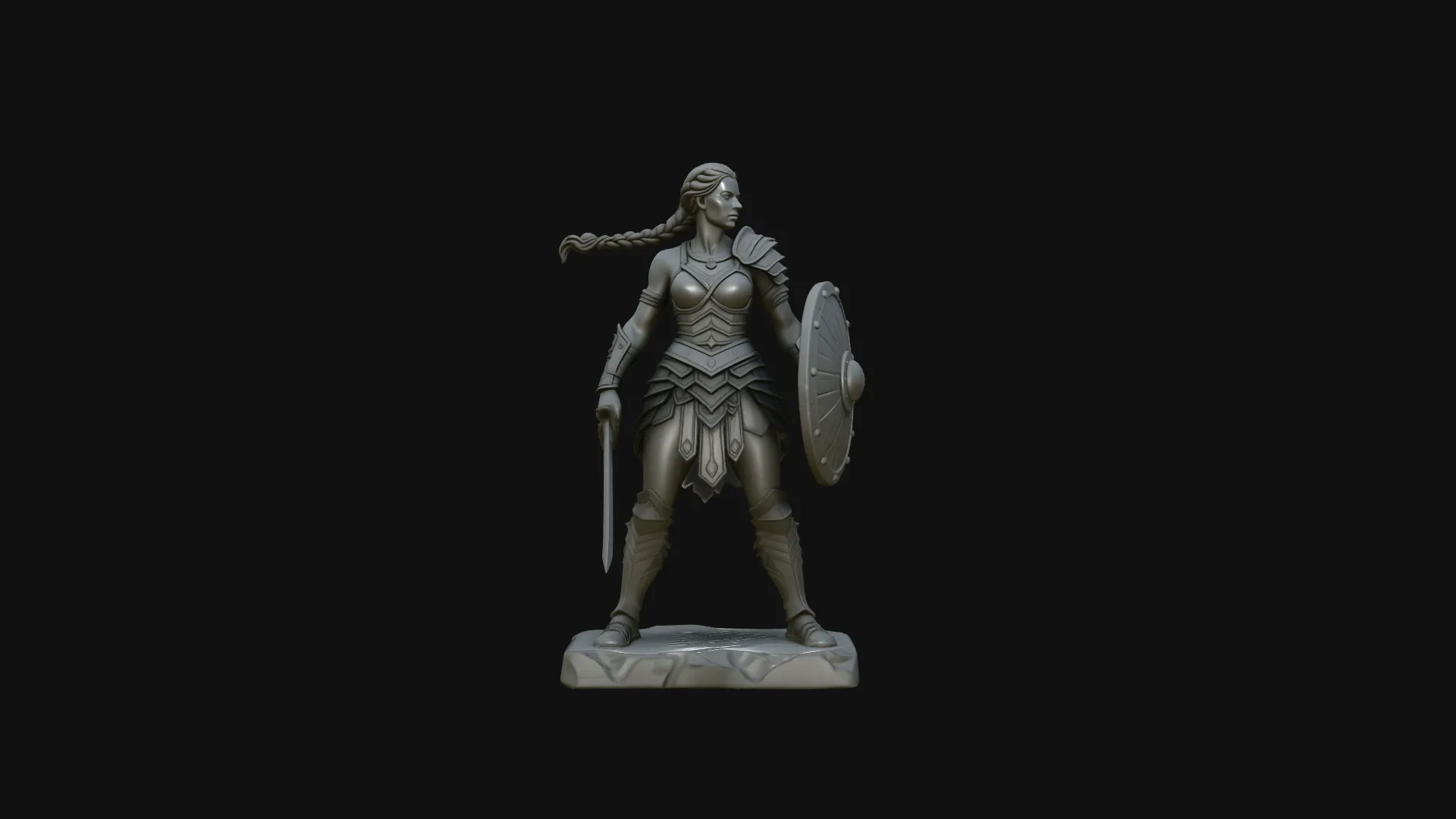 Female Warrior with Shield Statue Design 4 - 3D Print Model 3D Print Model .c4d .max .obj .3ds .fbx .stl .blend 