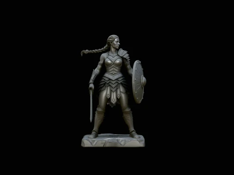 Female Warrior with Shield Statue Design 4 - 3D Print Model 3D Print Model