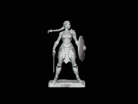 Female Warrior with Shield Statue Design 4 - 3D Print Model 3D Print Model