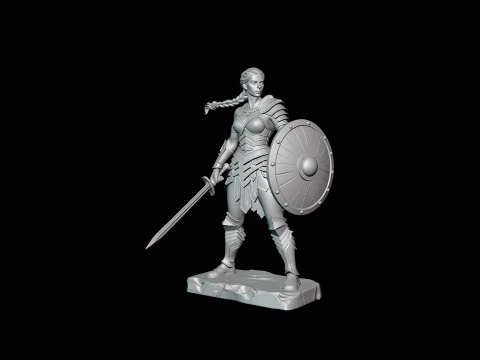 Female Warrior with Shield Statue Design 4 - 3D Print Model 3D Print Model