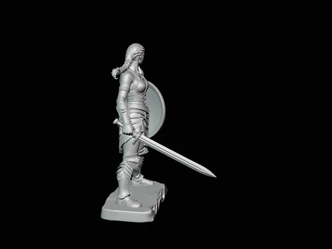 Female Warrior with Shield Statue Design 4 - 3D Print Model 3D Print Model
