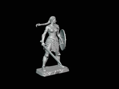 Female Warrior with Shield Statue Design 4 - 3D Print Model 3D Print Model