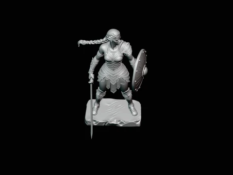 Female Warrior with Shield Statue Design 4 - 3D Print Model 3D Print Model