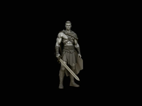 Cloaked Ranger Swordsman Statue Design 4 - 3D Print Model Modèles 3D en vedette